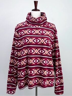 Mountain And Isles Southwest Aztec Fleece Funnel Neck Long Sleeve Pullover XL